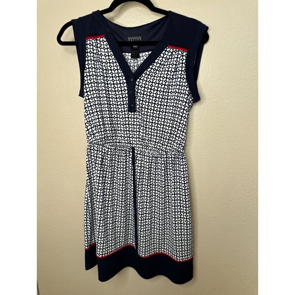 En Focus Petite Womens Navy White Dress 8P Sleeveless Geometric‎ polyester - Picture 2 of 7